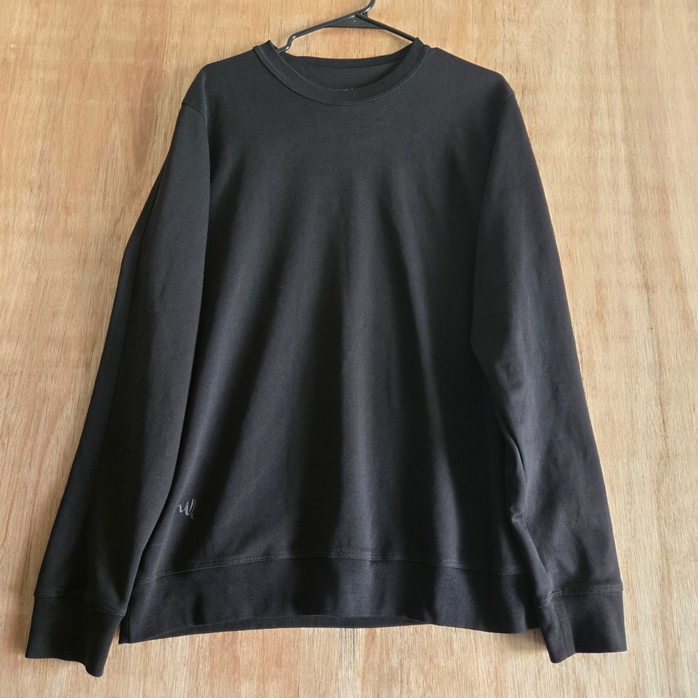 Mens Crewneck Super Soft Sweatshirt Black Long Sleeve Pullover Size L Minimalist